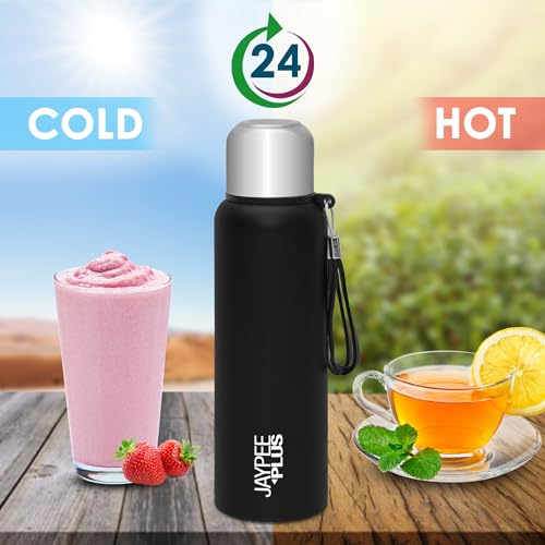 Jaypee Plus Quebec 304 Stainless Steel Double Wall Thermosteel Vaccum Insulated 24 Hours Hot and Cold Water Bottle |Leakproof Flask|Ideal for School, Office & Travel - 820 ml, (Black)|B08B1M7K6V