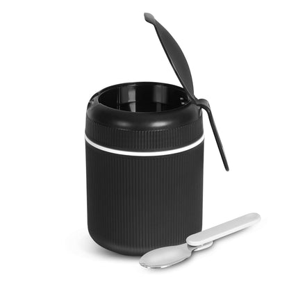 JAYPEE SoloMeal PUF Insulated Inner Stainless Steel Food Jar with Foldable Spoon|Hot/Cold Meal Jar for Kids|Office Women |Men|Food Storage Traveling Box Light Weight |Scratch Resistant|500 ml, Black