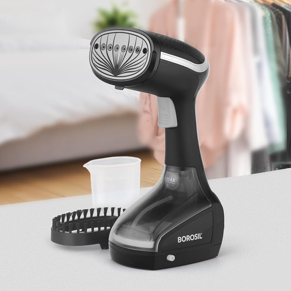 Borosil 1000W Handheld Garment Steamer | Ceramic Coated Soleplate | Dual Steam Modes (Horizontal & Vertical Ironing) | 120ml Detachable Water Tank | Overheat Protection | 2 Year Warranty (GS01)