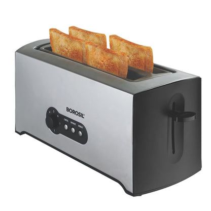 Borosil 1500W Krispy Pop-up Toaster | 4 Slice Automatic Pop up | Toasting, Reheating & Defrosting Options | Removable Bread Crumb Tray | 7 Temprature Settings | Cord Winder | 2 Years Warranty