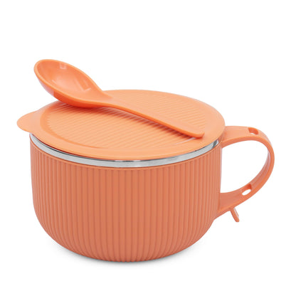 Jaypee Plus Stainless Steel Soup Bowl with Lid & Spoon Holder Souptok, Maggi Bowl Noodles Pasta Bowl, Mug for Milk, Best Diwali Gift, Mug for Kids, Girls, Boys, Birthday, Ivory 700 ml