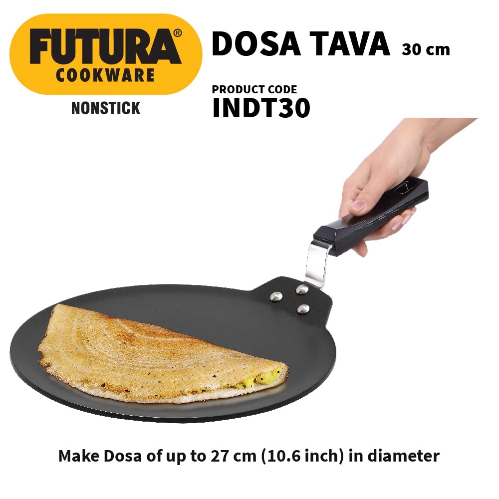 FUTURA Hawkins 30 cm Dosa Tava, Non Stick Dosa Tawa, Induction Dosa Tawa, Black (INDT30)