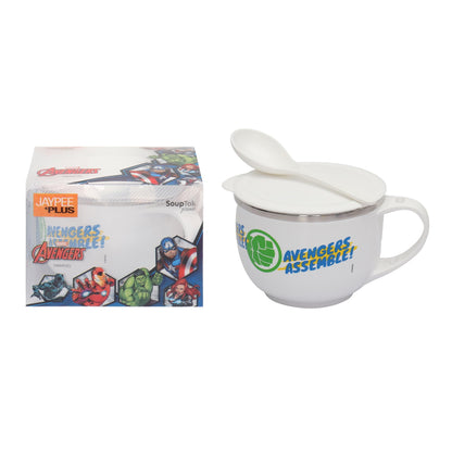 Jaypee Plus Stainless Steel Soup Bowl with Lid & Spoon Holder Souptok, Maggi Bowl Noodles Pasta Bowl, Mug for Milk, Best Diwali Gift, Mug for Kids, Girls, Boys, Birthday, Ivory 700 ml