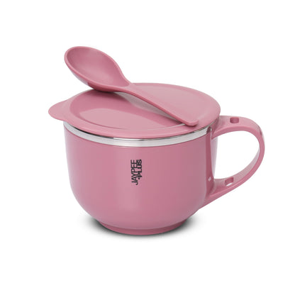 Jaypee Plus Stainless Steel Soup Bowl with Lid & Spoon Holder Souptok, Maggi Bowl Noodles Pasta Bowl, Mug for Milk, Best Diwali Gift, Mug for Kids, Girls, Boys, Birthday, Ivory 700 ml