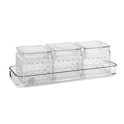 Jaypee Plus Krysta 3 Airtight Dry Fruit Container Set of 3 With Tray|Unique Design Leakproof Transparent Plastic Dry Food Box |Diwali Gift Pack |500 ml, Transparent