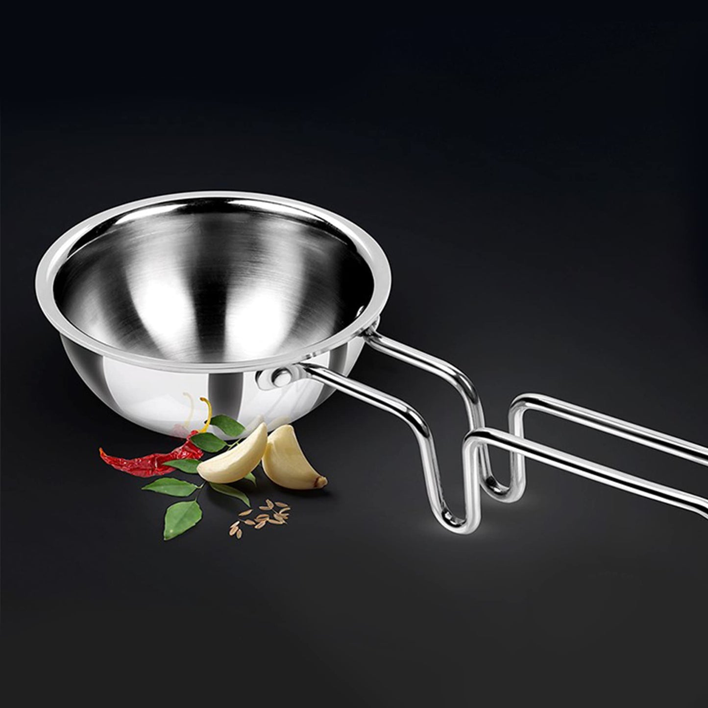 MILTON Pro cook Induction Cookware & Gas Stove Friendly Triply Stainless Steel Tadka Pan 12 cm | 370 ml Capacity | Frying Dal & Spices | Long Handle | Smooth Finish | 3 Year Warranty