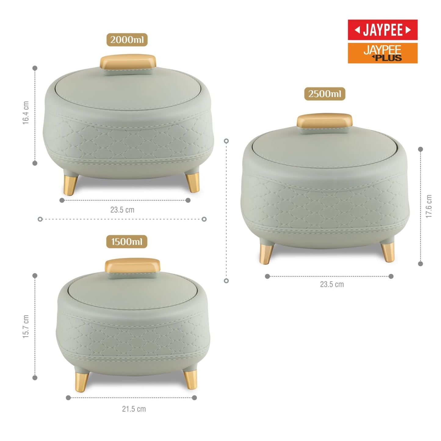 JAYPEE Kingston Stitched Leather Luxurious Outer & Inner Stainless Steel Casserole Set of 3 with Lid (1500+2000+2500) ml PUF Insulated Hot Box for Kitchen Roti Box Hot Pot Serving Casserole,White