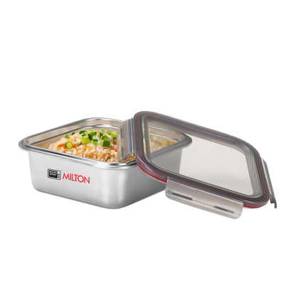 MILTON New Modulo Steel Square 1500 Container with lock lid|Airtight & Leakproof|Microwave & Oven safe| Light Weight | School, Office or Picnic use, 1440 ml, Silver