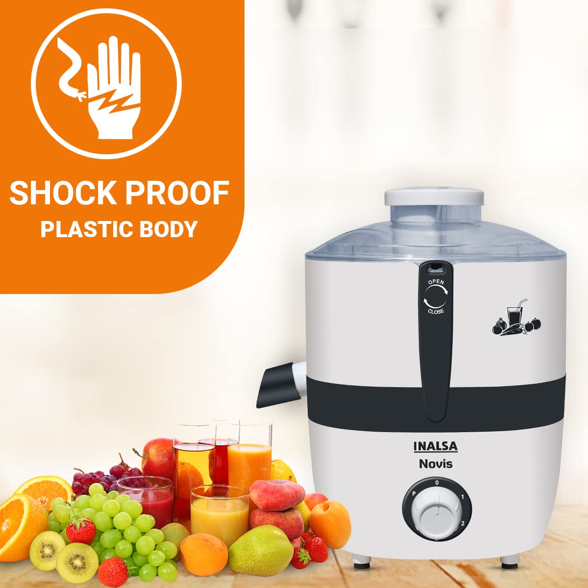 Inalsa Juicer Mixer Grinder 500W- Novis with 2 Jars|1.5L Blender Jar,0.7L SS Multipurpose Jar|Nozzle Cap|Shockproof Body Design,Overload Protection for Safety|ISI Marked, Made In India, White, Medium