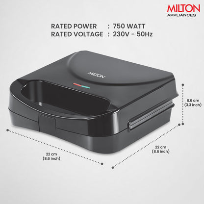 Milton Grill Toaster Machine HSG022 Grill Sandwich Maker, Sandwich Griller and Toaster, 750 Watt Sandwich maker Electric Griller for Home, Auto Cut off, 2 Year Warranty, Black