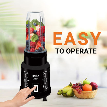 Inalsa Nutri Mixer-Jiffy|Grinder&Blender|Powerful 400W Motor|2 Speed|Unbreakable Blender Jar|Stainless Steel|Ss Blades|Multipurpose Jar|Made In India|1 Year Warranty|Black,400 Watt