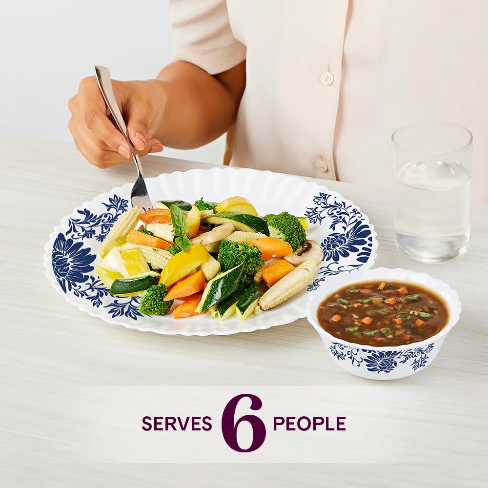 Larah by Borosil Leona Silk Series Opalware Dinner Set | 35 Pieces for Family of 6 | Microwave & Dishwasher Safe | Bone-Ash Free | Crockery Set for Dining & Gifting | Plates & Bowls | White