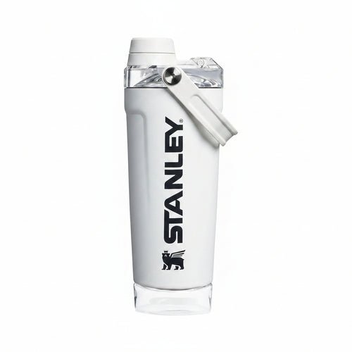 STANLEY Vitalize Shaker Bottle 20 oz | Leakproof Insulated Stainless Steel Shaker Cup | Base Storage and Twist On Fast Flow Lid | Protein Shakes and Pre Workout Powder | BPA-Free | Chalk