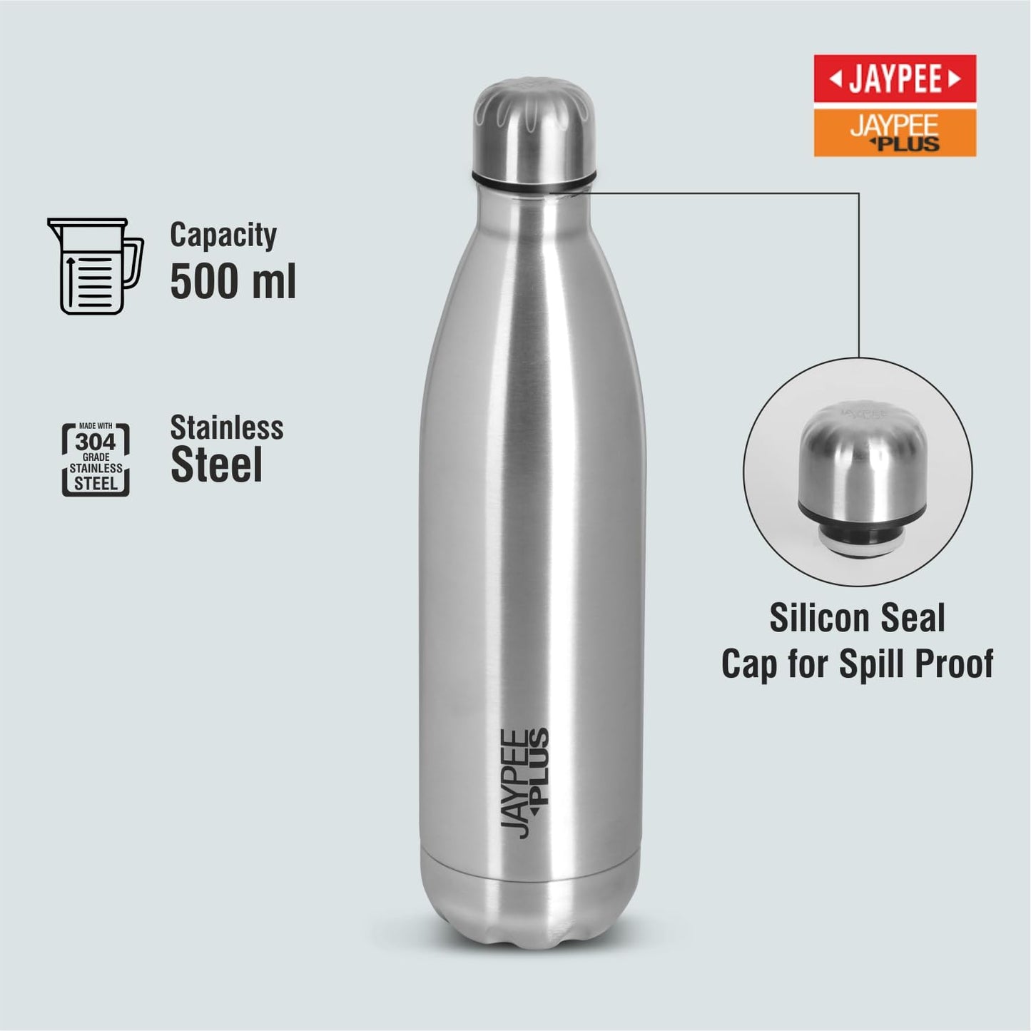 Jaypee Plus Alpha Vaccum Insulated Double Wall Thermosteel Flask 1000 ml Water Bottle ISI Certified 24 Hours Hot and Cold Water Bottle for School,Office,Gym, Leakproof, Rustproof Steel Bottle,Black