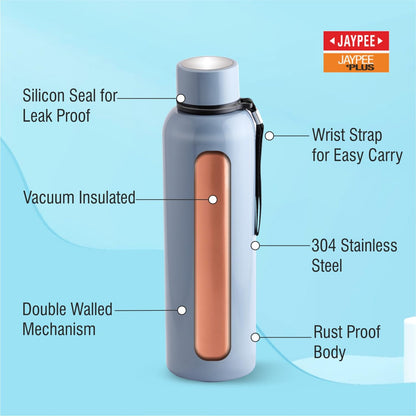 Jaypee Plus Alpha Vaccum Insulated Double Wall Thermosteel Flask 1000 ml Water Bottle ISI Certified 24 Hours Hot and Cold Water Bottle for School,Office,Gym, Leakproof, Rustproof Steel Bottle,Black