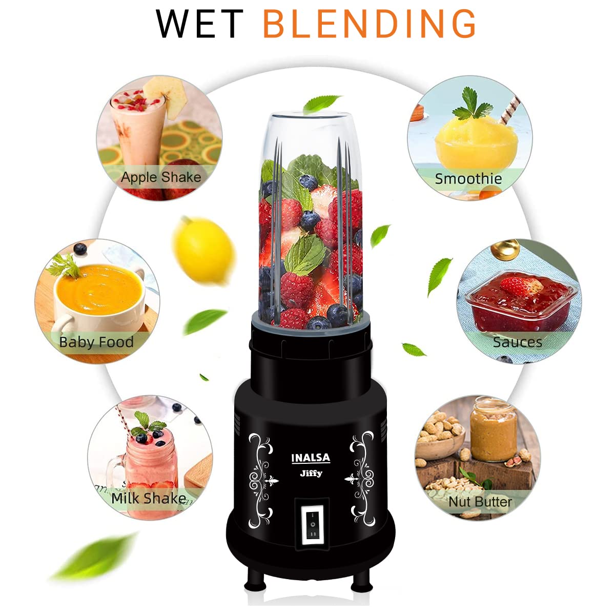 Inalsa Nutri Mixer-Jiffy|Grinder&Blender|Powerful 400W Motor|2 Speed|Unbreakable Blender Jar|Stainless Steel|Ss Blades|Multipurpose Jar|Made In India|1 Year Warranty|Black,400 Watt