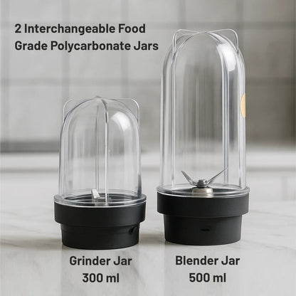 Glen Active Electric Blender Mixer Grinder for kitchen, 350W, 2 Unbreakable Jars (300ml & 500ml), 2 Stainless Steel Blades, 20000 RPM, for Smoothie Shake Juice - Black (SA4048N)