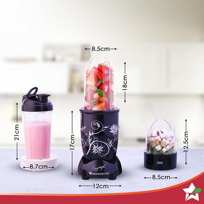 Wonderchef Nutri-blend 500W Mixer Grinder, 22000 RPM Motor, Smoothie Maker, Masala Grinder, Chutney Blender, 3 Unbreakable Jars & Sipper Jar, Recipe Book by Chef Sanjeev Kapoor, 2 Yr Warranty, Black