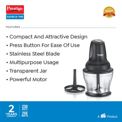 Prestige Pec 4.0 Multi-Purpose Electric Chopper 250 Watts (Black,Polycarbonate Jar)