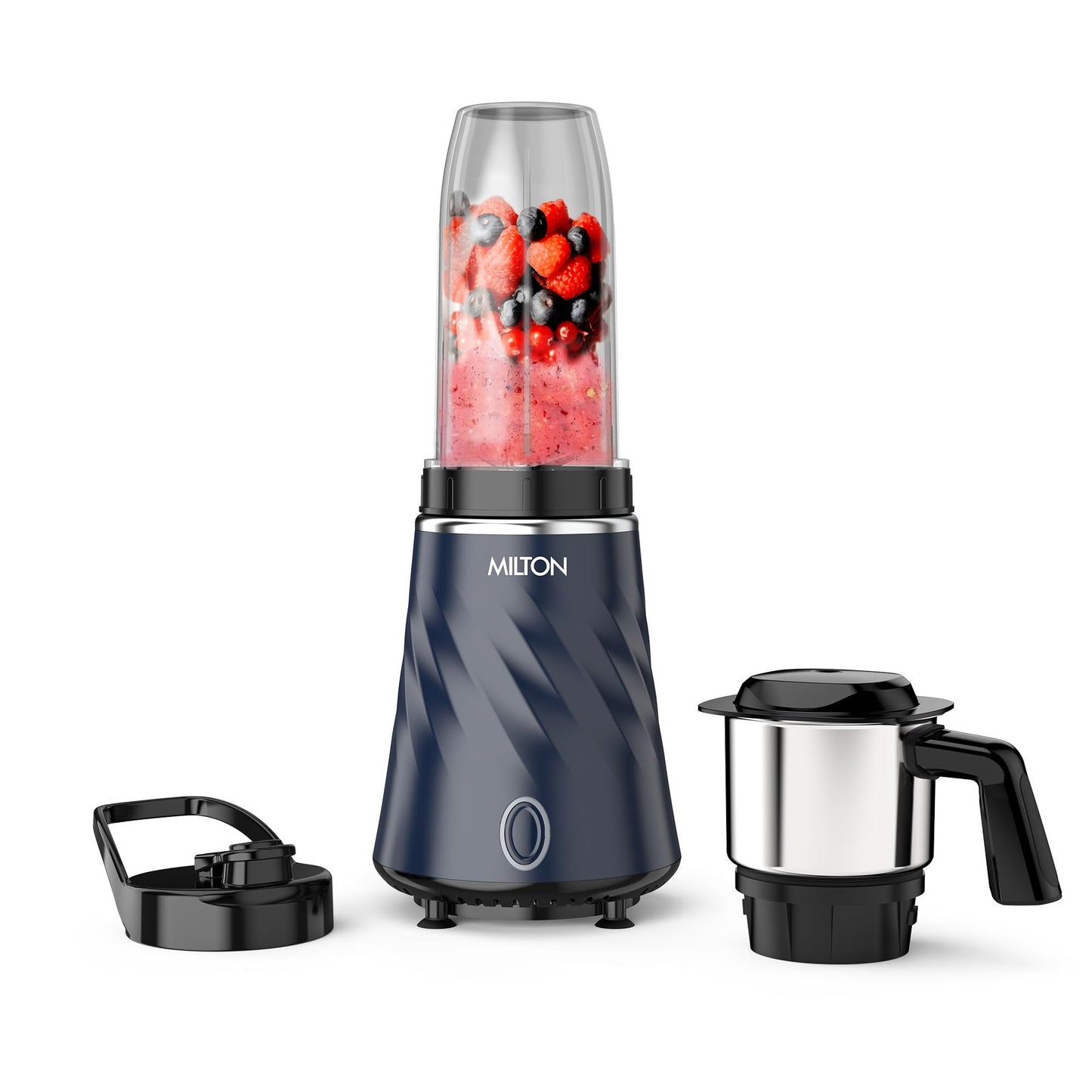 Milton Appliances Miniq Mini Bullet Mixer Grinder I ISI Certified I Smoothie Maker & Blender I SS Jar & On-the-Go Jar I Powerful HTLV 350W Motor | For Juices, Smoothies, Chutney, Dark Blue