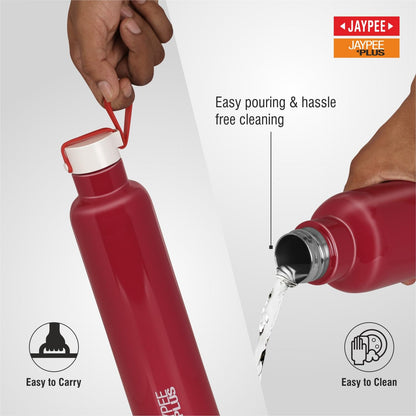 Jaypee Plus Alpha Vaccum Insulated Double Wall Thermosteel Flask 1000 ml Water Bottle ISI Certified 24 Hours Hot and Cold Water Bottle for School,Office,Gym, Leakproof, Rustproof Steel Bottle,Black