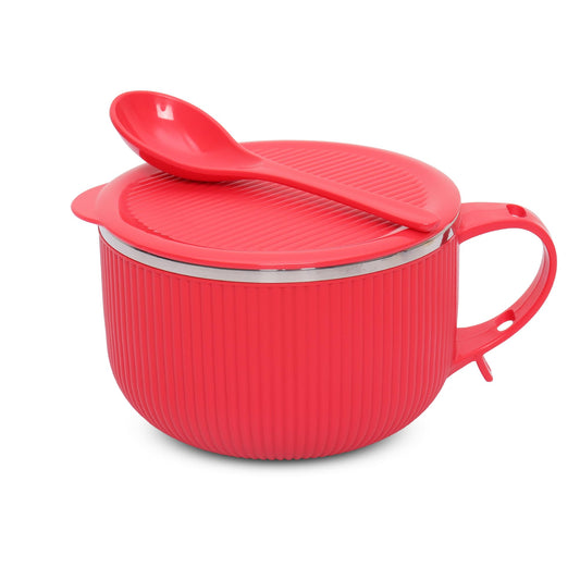 Jaypee Plus Stainless Steel Soup Bowl with Lid & Spoon Holder Souptok, Maggi Bowl Noodles Pasta Bowl, Mug for Milk, Best Diwali Gift, Mug for Kids, Girls, Boys, Birthday, Ivory 700 ml