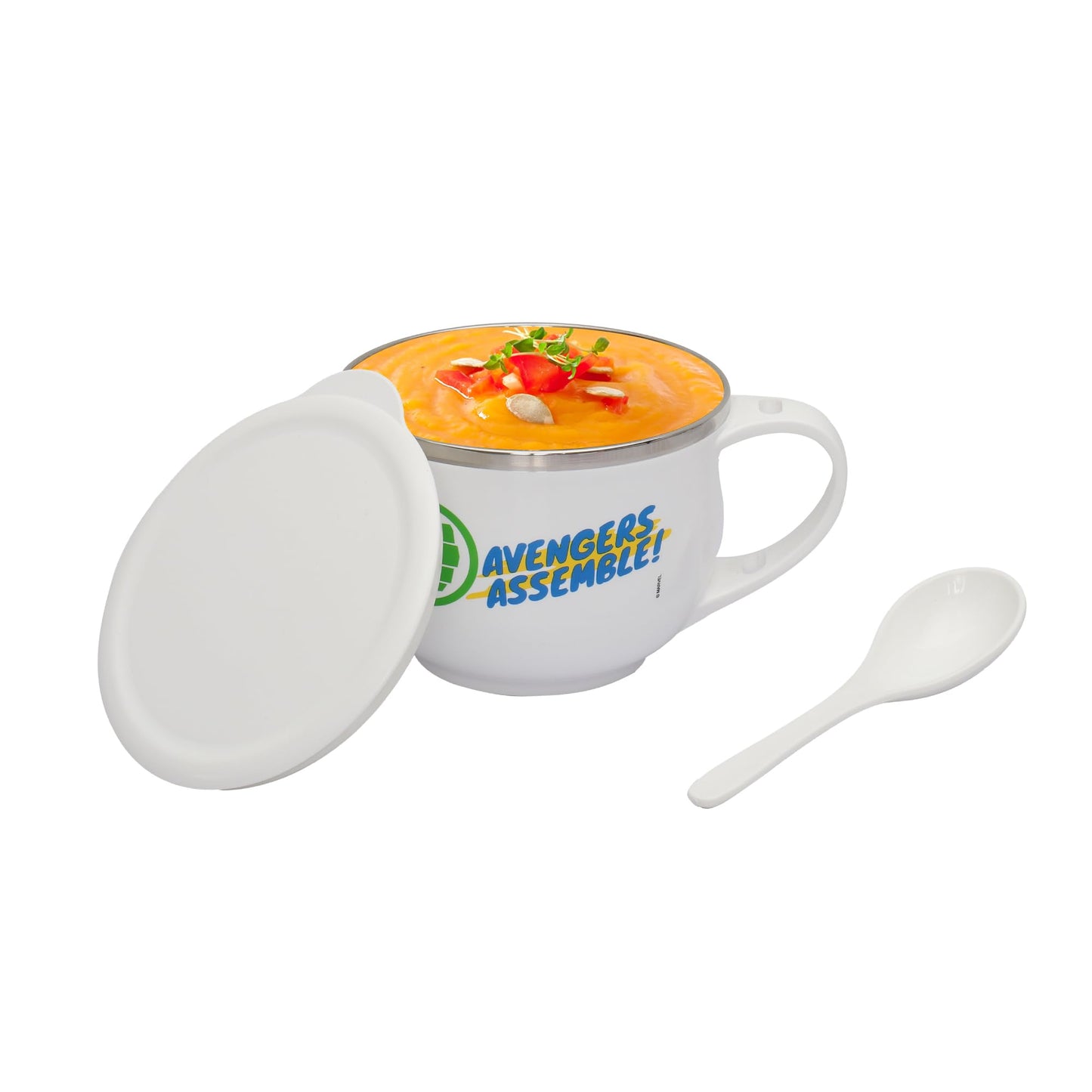 Jaypee Plus Stainless Steel Soup Bowl with Lid & Spoon Holder Souptok, Maggi Bowl Noodles Pasta Bowl, Mug for Milk, Best Diwali Gift, Mug for Kids, Girls, Boys, Birthday, Ivory 700 ml