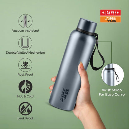 Jaypee Plus Alpha Vaccum Insulated Double Wall Thermosteel Flask 1000 ml Water Bottle ISI Certified 24 Hours Hot and Cold Water Bottle for School,Office,Gym, Leakproof, Rustproof Steel Bottle,Black
