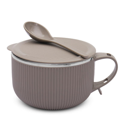 Jaypee Plus Stainless Steel Soup Bowl with Lid & Spoon Holder Souptok, Maggi Bowl Noodles Pasta Bowl, Mug for Milk, Best Diwali Gift, Mug for Kids, Girls, Boys, Birthday, Ivory 700 ml