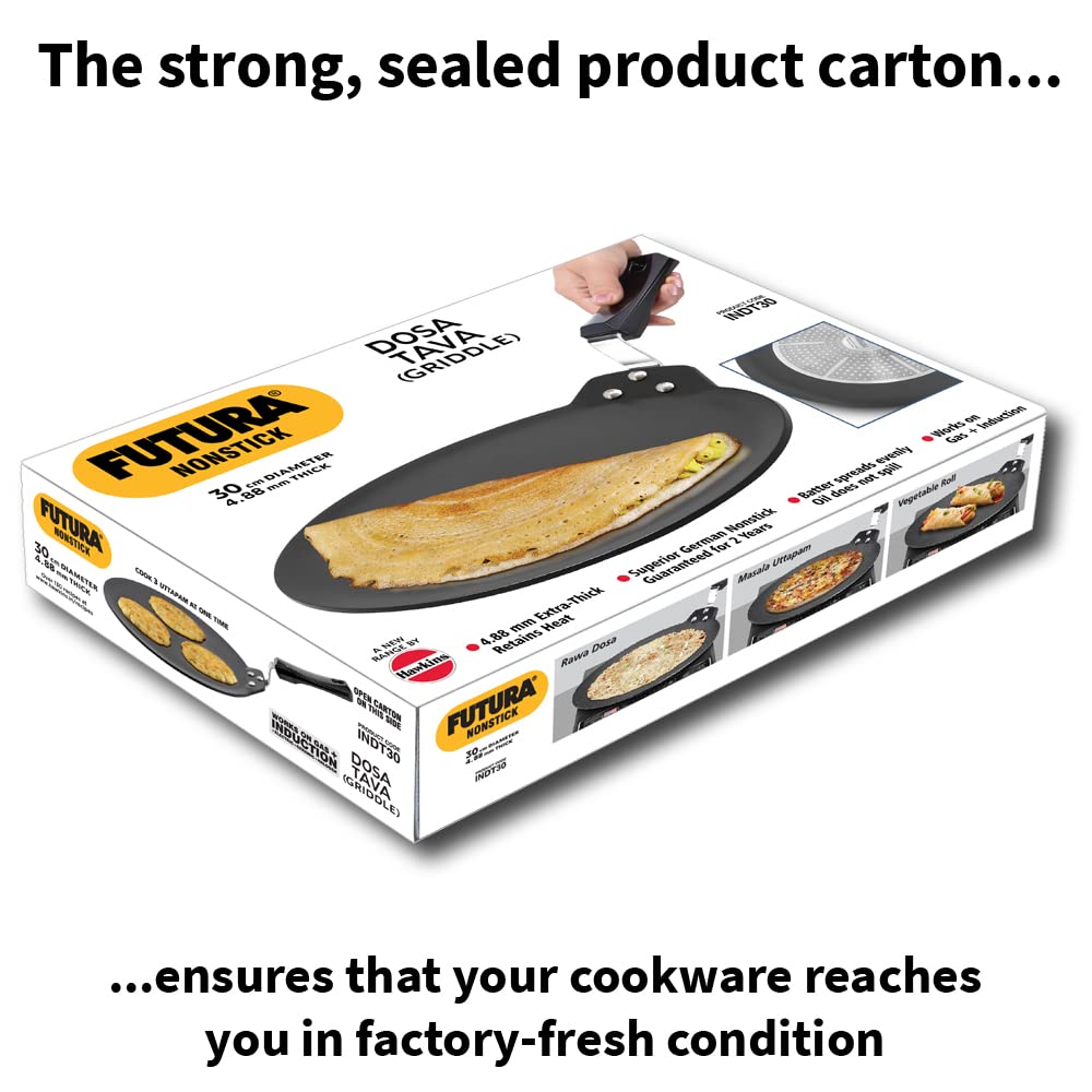FUTURA Hawkins 30 cm Dosa Tava, Non Stick Dosa Tawa, Induction Dosa Tawa, Black (INDT30)