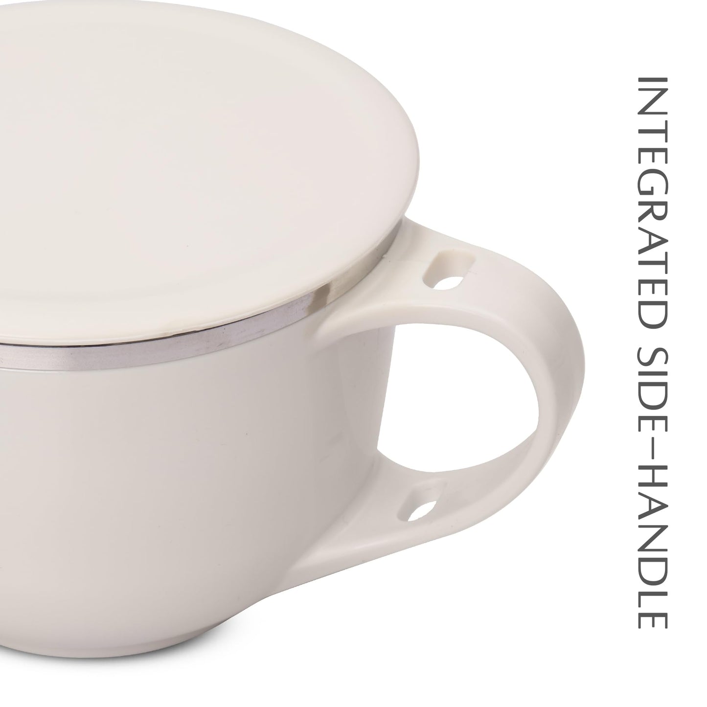 Jaypee Plus Stainless Steel Soup Bowl with Lid & Spoon Holder Souptok, Maggi Bowl Noodles Pasta Bowl, Mug for Milk, Best Diwali Gift, Mug for Kids, Girls, Boys, Birthday, Ivory 700 ml