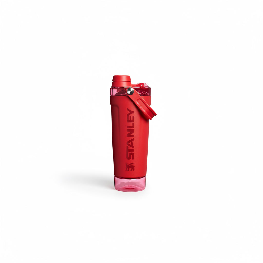 Stanley Activate Shaker Bottle 20 oz | Leakproof Insulated Stainless Steel Shaker Cup | Base Storage and Twist On Fast Flow Lid | Protein Shakes and Pre Workout Powder | BPA-Free | Chili Red