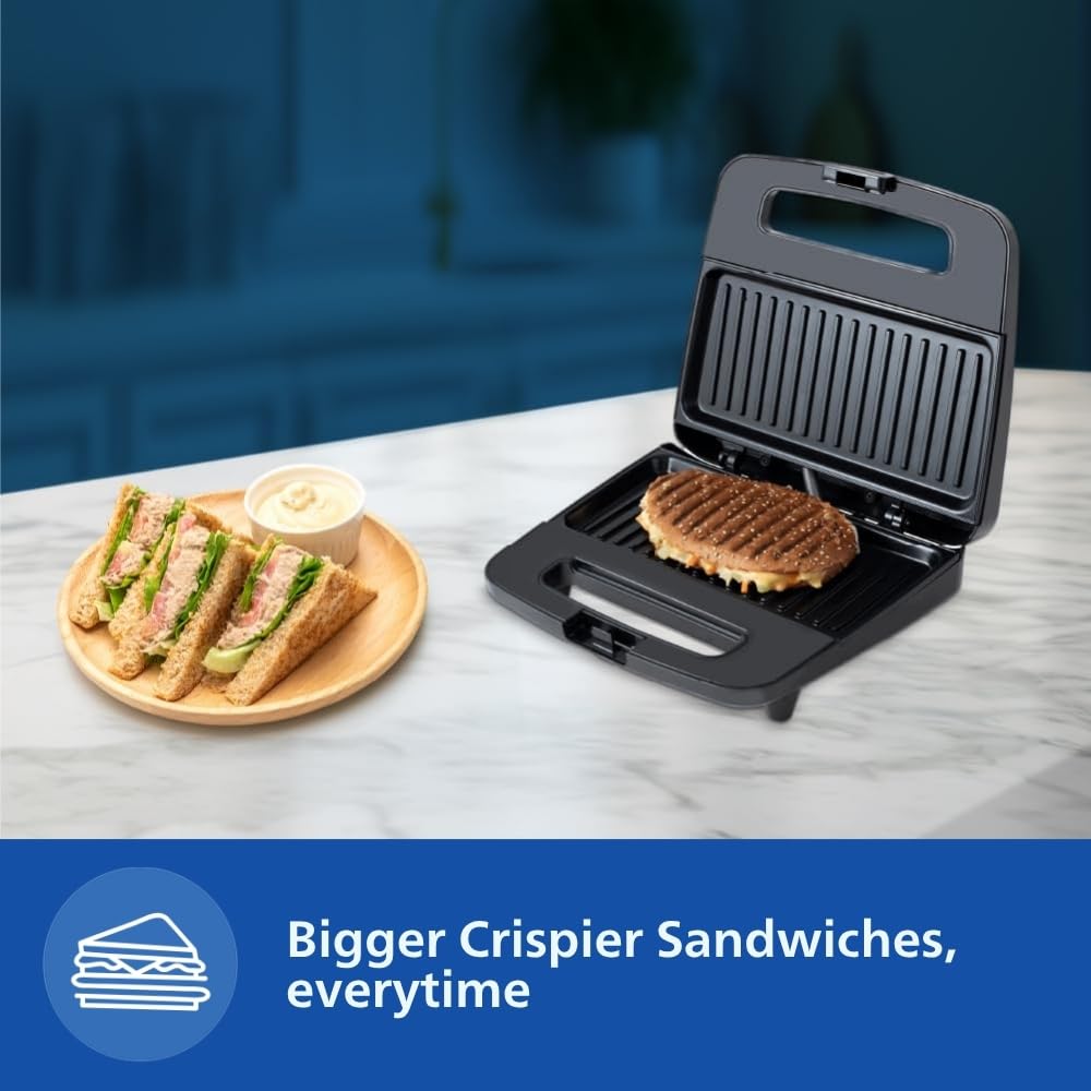 Philips HD2289/00 Panini Sandwich Maker XL Size | Black with Metallic Finish | Non Stick Plate | UHD Technology | Easy Locking | 700W