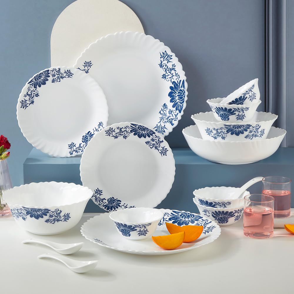 Larah by Borosil Leona Silk Series Opalware Dinner Set | 35 Pieces for Family of 6 | Microwave & Dishwasher Safe | Bone-Ash Free | Crockery Set for Dining & Gifting | Plates & Bowls | White