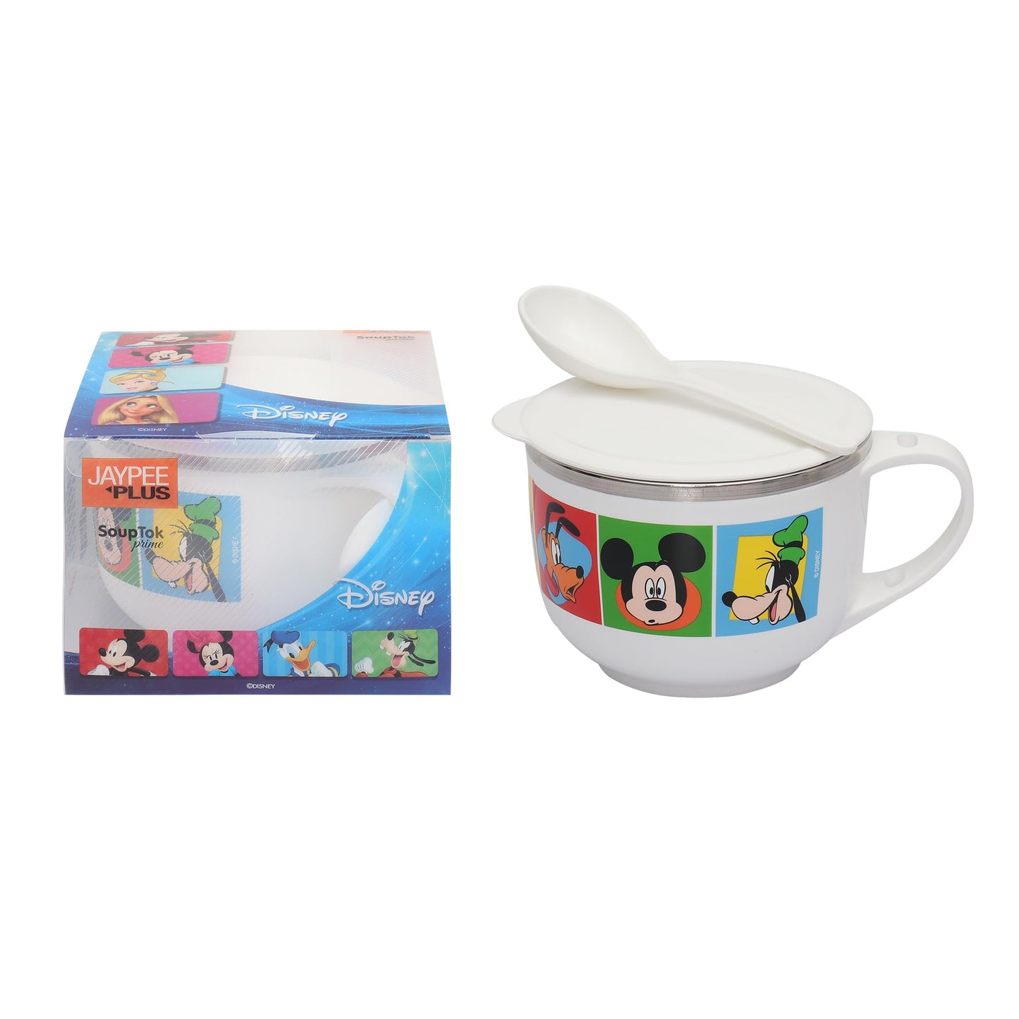 Jaypee Plus Stainless Steel Soup Bowl with Lid & Spoon Holder Souptok, Maggi Bowl Noodles Pasta Bowl, Mug for Milk, Best Diwali Gift, Mug for Kids, Girls, Boys, Birthday, Ivory 700 ml