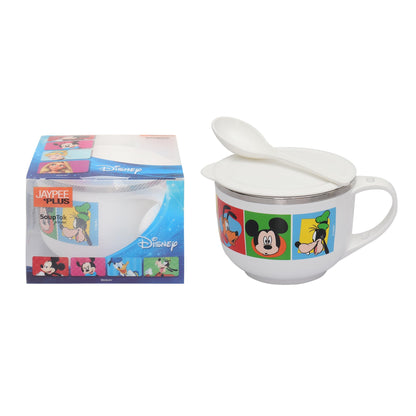 Jaypee Plus Stainless Steel Soup Bowl with Lid & Spoon Holder Souptok, Maggi Bowl Noodles Pasta Bowl, Mug for Milk, Best Diwali Gift, Mug for Kids, Girls, Boys, Birthday, Ivory 700 ml