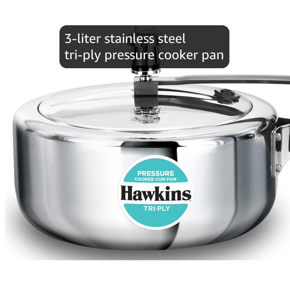 Hawkins 3 Litre Tri-Ply Pressure Cooker cum Pan, Triply Stainless Steel Inner Lid Cooker, Pan, Silver 