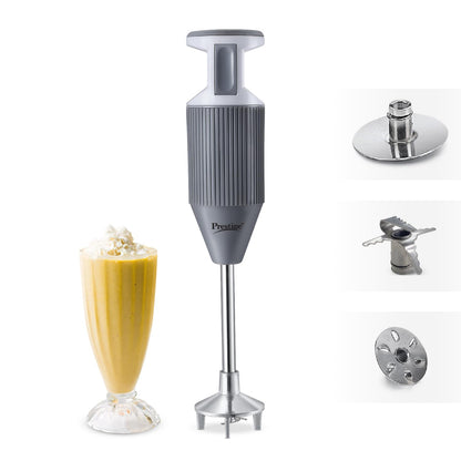 Prestige Grey Steel Shaft 250W Electric Hand Blender|Blade Shield|versatile Blades for multiple tasks|Dual hot & cold blending|Wall mounting