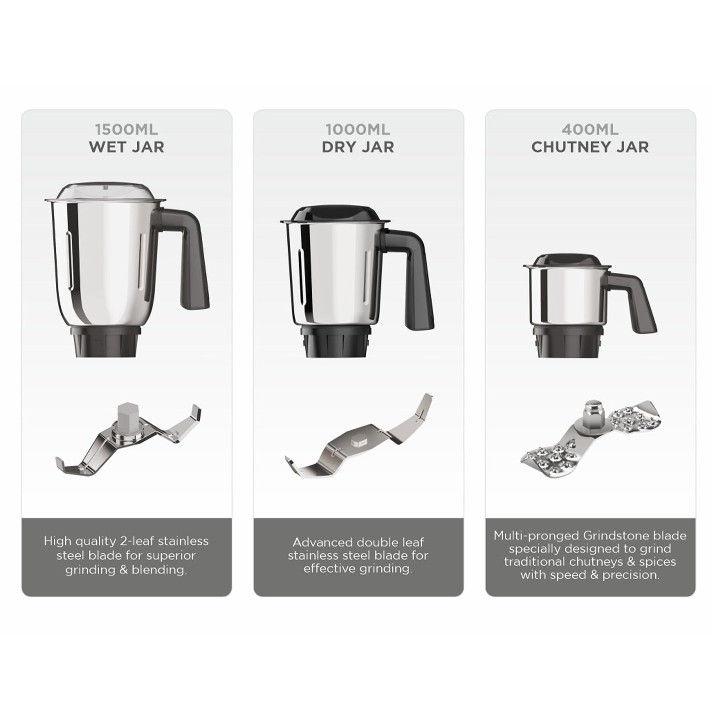 Milton Artis Mixer Grinder, ISI Certified, Grindstone Blade Technology, 3 Jar, 800 W (21000 RPM), 5 yr motor warranty, 2 yr product warranty I Wine