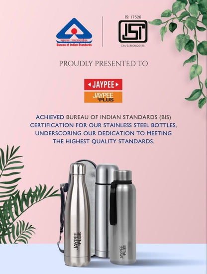Jaypee Plus Alpha Vaccum Insulated Double Wall Thermosteel Flask 1000 ml Water Bottle ISI Certified 24 Hours Hot and Cold Water Bottle for School,Office,Gym, Leakproof, Rustproof Steel Bottle,Black