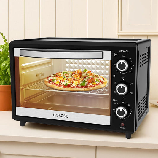 Borosil Pro 40L Oven Toaster Griller | 1800W BIS Approved Made in India Convection OTG with Motorized Rotisserie | 6 Heating Modes | Adjustable Temperature Control | Steel Body | 2 Years Warranty