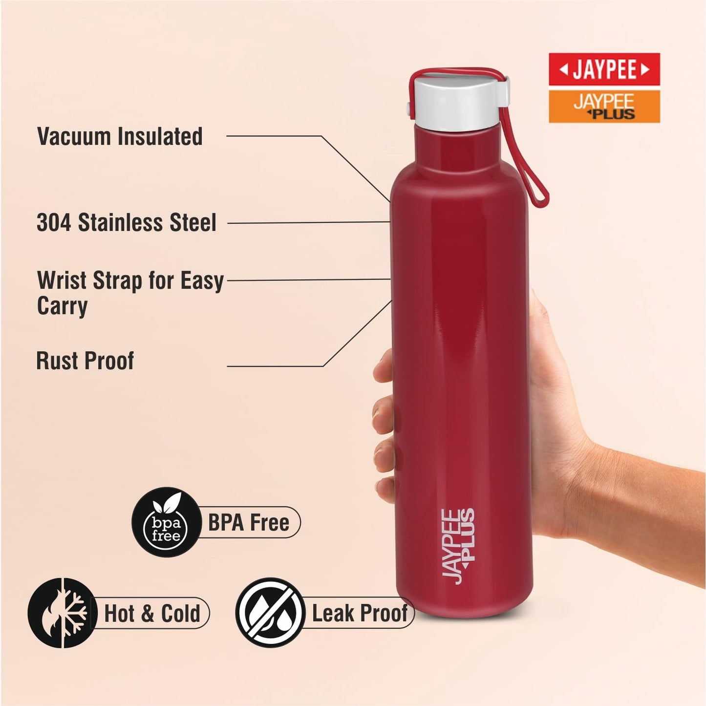 Jaypee Plus Alpha Vaccum Insulated Double Wall Thermosteel Flask 1000 ml Water Bottle ISI Certified 24 Hours Hot and Cold Water Bottle for School,Office,Gym, Leakproof, Rustproof Steel Bottle,Black