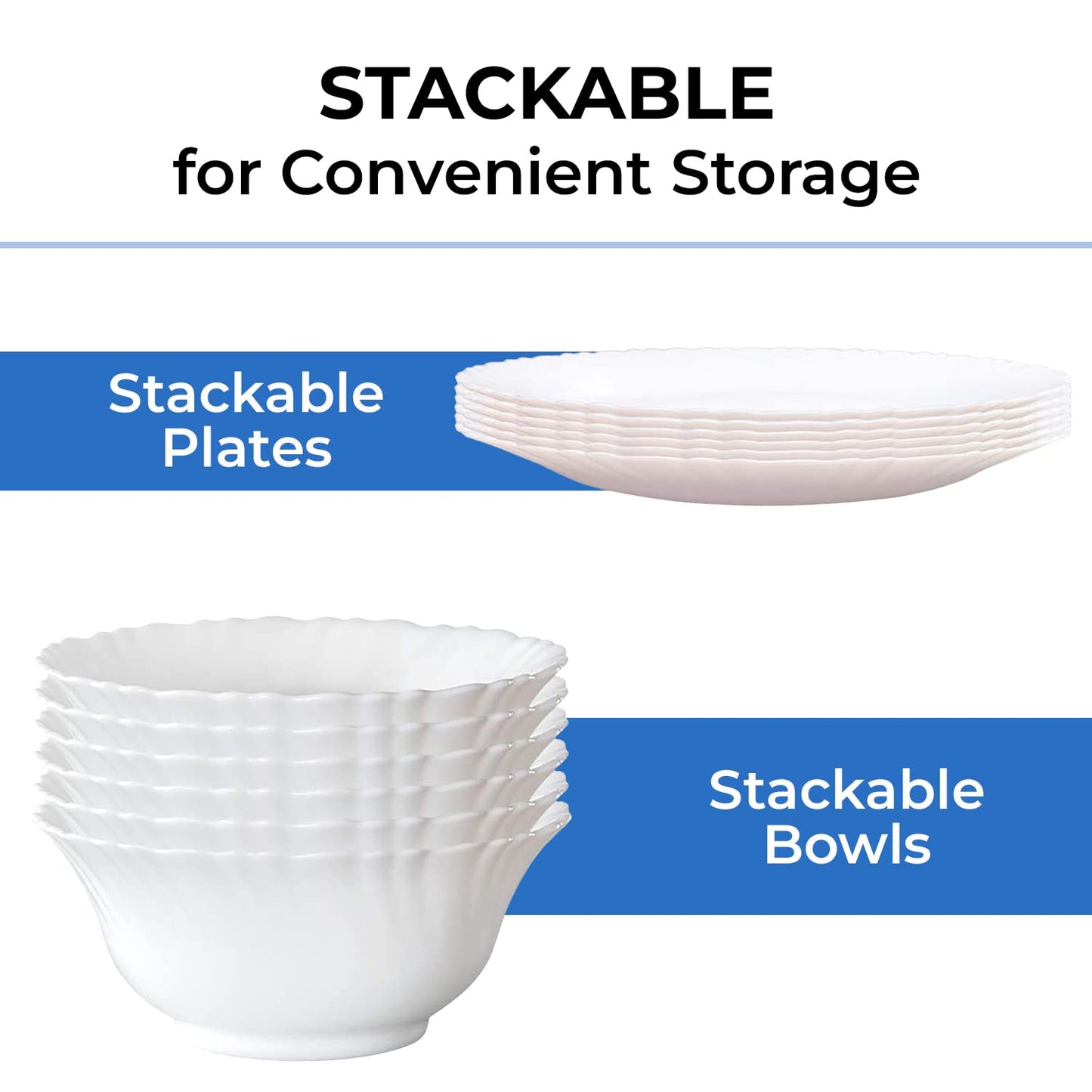 Larah by Borosil Plain White Silk Series Opalware Dinner Set | 47 Pieces for Family of 8 | Microwave & Dishwasher Safe | Bone-Ash Free | Crockery Set for Dining & Gifting | Plates & Bowls | Snow