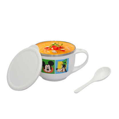 Jaypee Plus Stainless Steel Soup Bowl with Lid & Spoon Holder Souptok, Maggi Bowl Noodles Pasta Bowl, Mug for Milk, Best Diwali Gift, Mug for Kids, Girls, Boys, Birthday, Ivory 700 ml