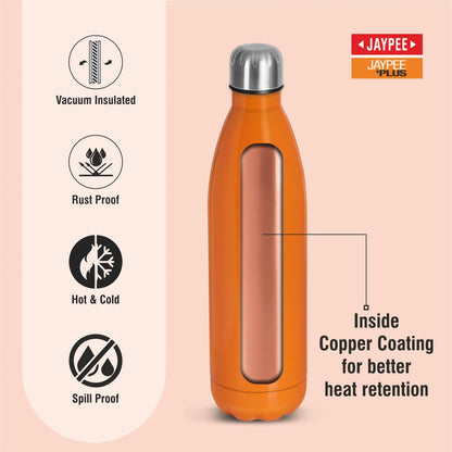 Jaypee Plus Alpha Vaccum Insulated Double Wall Thermosteel Flask 1000 ml Water Bottle ISI Certified 24 Hours Hot and Cold Water Bottle for School,Office,Gym, Leakproof, Rustproof Steel Bottle,Black