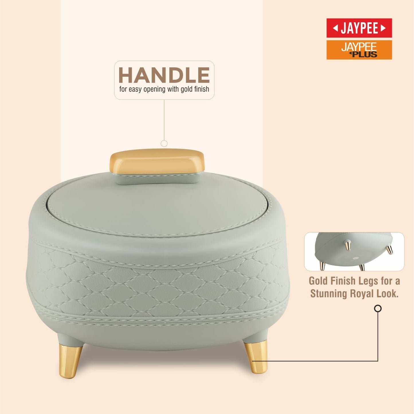 JAYPEE Kingston Stitched Leather Luxurious Outer & Inner Stainless Steel Casserole Set of 3 with Lid (1500+2000+2500) ml PUF Insulated Hot Box for Kitchen Roti Box Hot Pot Serving Casserole,White