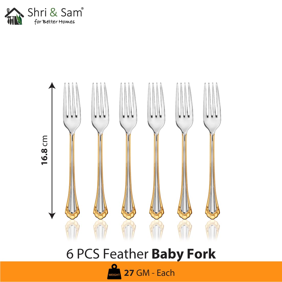 Shri & Sam Stainless Steel Feather Baby Fork, 6 Pieces