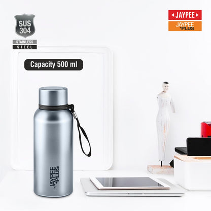 Jaypee Plus Alpha Vaccum Insulated Double Wall Thermosteel Flask 1000 ml Water Bottle ISI Certified 24 Hours Hot and Cold Water Bottle for School,Office,Gym, Leakproof, Rustproof Steel Bottle,Black
