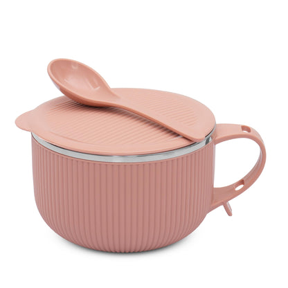 Jaypee Plus Stainless Steel Soup Bowl with Lid & Spoon Holder Souptok, Maggi Bowl Noodles Pasta Bowl, Mug for Milk, Best Diwali Gift, Mug for Kids, Girls, Boys, Birthday, Ivory 700 ml