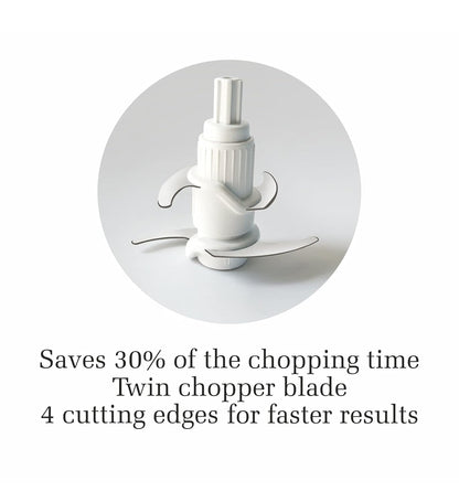 Glen Electric Chopper 200W Including 2 Stainless Steel Blade, 1 Jar with Whisking Disc 500ml Bowl (4043 Turbo, White)